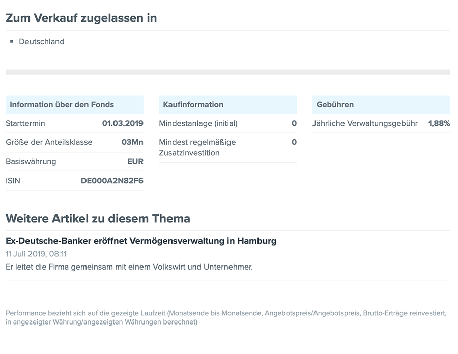 Tabelle mit Stammdaten zum Fonds und Link zu einem anderen Presseartikel